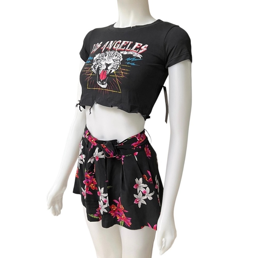 Prince Peter Collection Tiger Crop T-Shirt Small Black Grunge Distressed NWT USA